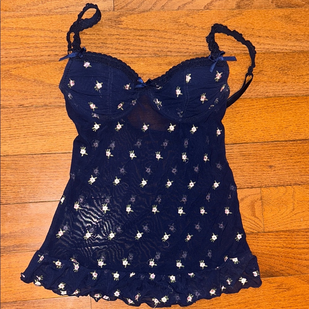 Navy Blue Floral Lace top